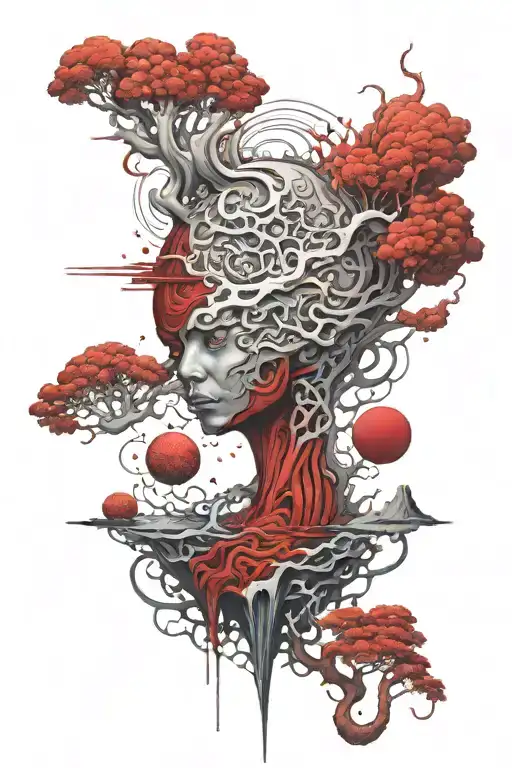 DMT world breaking through the surface with red  tattoo design idea