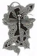 A dragonfly in the middle of a celtic knot with middle being a passageway to the afterlife  tattoo design idea