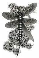 A dragonfly in the middle of a celtic knot with middle being a passageway to the afterlife  tattoo design idea
