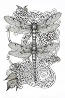 A dragonfly in the middle of a celtic knot with middle being a passageway to the afterlife  tattoo design idea