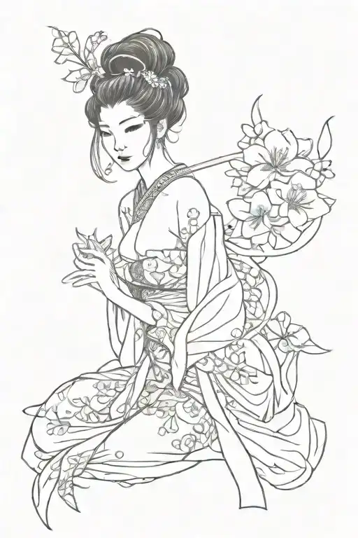 topless geisha showing pussy tattoo design idea
