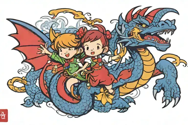 dragon chihiro flying with orchidee in red   tattoo design idea