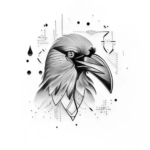 A crow holding a paintbrush and palette tattoo design idea