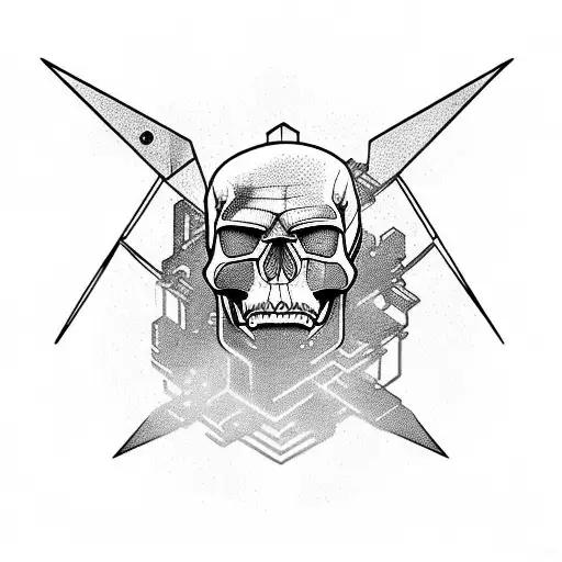 sci fi, carbon pattern, skull, bike parts and call of duty  tattoo design idea