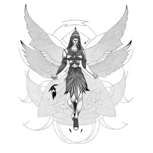  Sleeve tattoo with the Celtic goddess Morrigan with Crows tattoo design idea