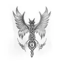  Sleeve tattoo with the Celtic goddess Morrigan with Crows and branches tattoo design idea