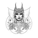  Sleeve tattoo with the Celtic goddess Morrigan with Crows tattoo design idea