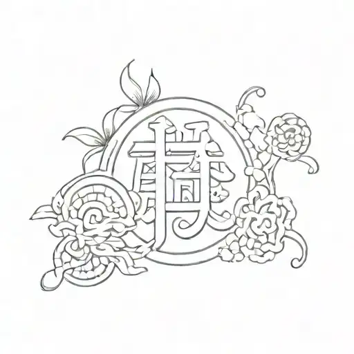 the word luck but with Chinese characters tattoo design idea