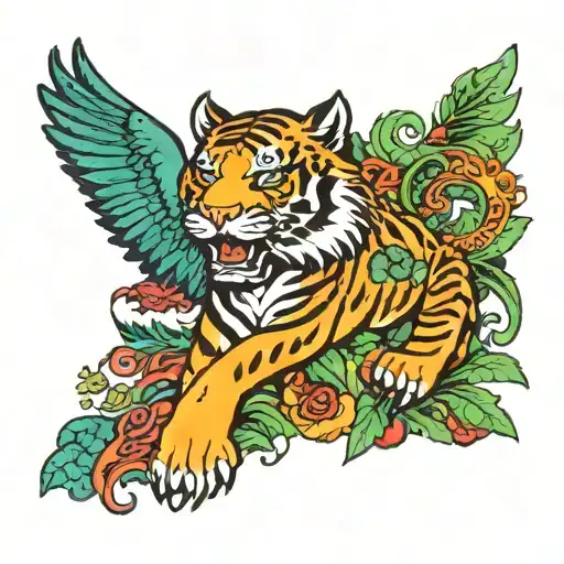 Tiger, Colourful bird, dog, dragon tattoo design idea
