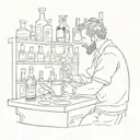 A sketch-style tattoo of a bartender mixing drinks with musical instruments scattered around them tattoo design idea