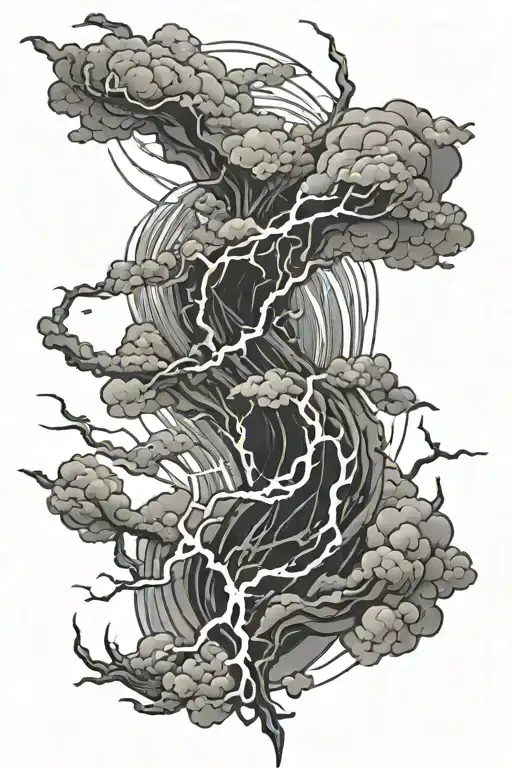 Lightning and Japanese style tattoo design idea