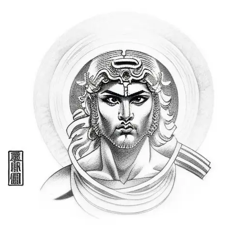 Apollo greek god in battle tattoo design idea