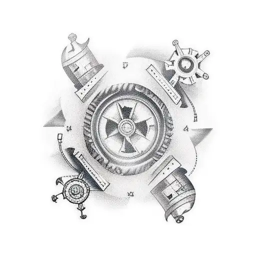 nautical sleeve with hidden bookish images tattoo design idea