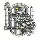 a hawk locked in a jail cell with bars tattoo design idea