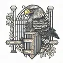 a hawk locked in a jail cell with bars tattoo design idea