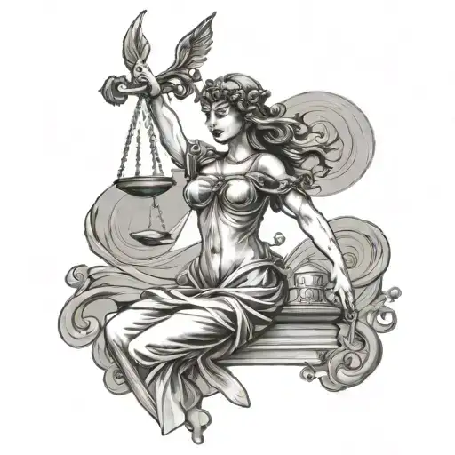 lady justice blindfolded tattoo design idea