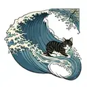 Big wave, birch tree, small cat, snow tattoo design idea