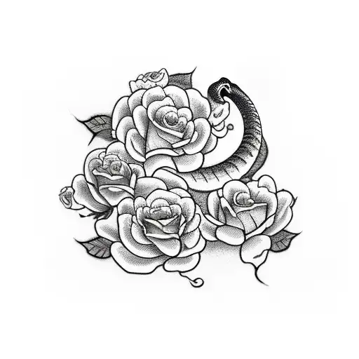 snake with roses spine area tattoo design idea