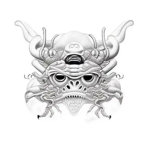 cicada with oni mask on its back tattoo design idea