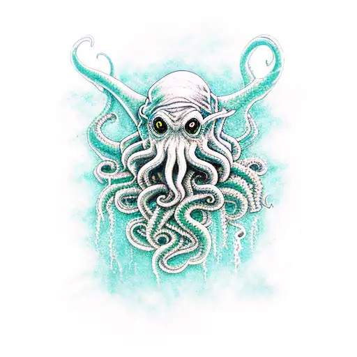 Cthulhu, underwater landscape, eldritch, horror  tattoo design idea