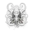 Cthulhu, underwater landscape, eldritch, horror  tattoo design idea