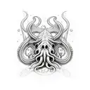 Cthulhu, underwater landscape, eldritch, horror  tattoo design idea