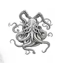 Cthulhu, underwater landscape, eldritch, horror  tattoo design idea