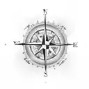 A compass rose with coordinates representing significant family locations and cancer ribbons intertwined tattoo design idea