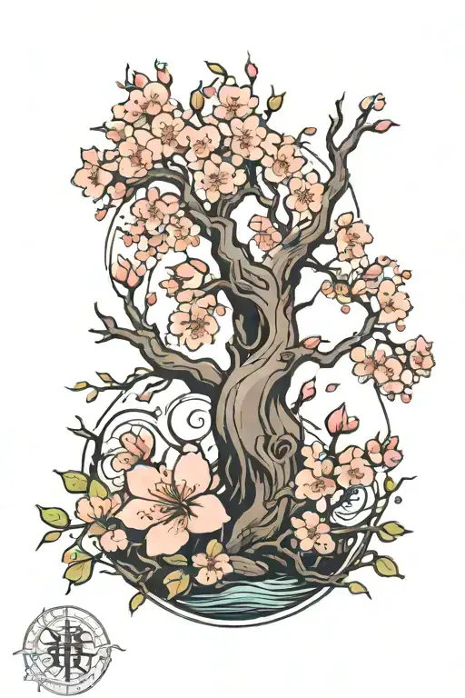 gladuis with cherry blossom tree tattoo design idea