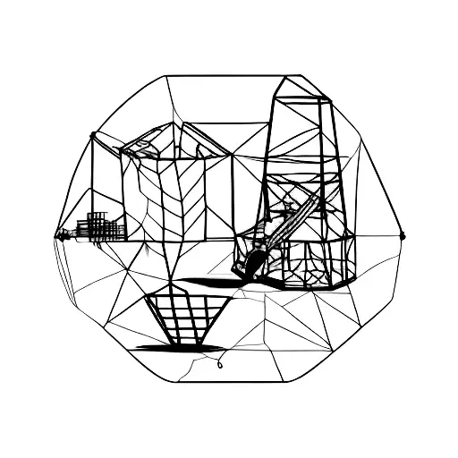 A minimalist tattoo of a construction crane lifting an Oli Ella basket tattoo design idea