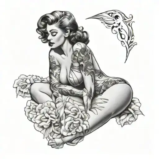 nude pinup girl big nipples tattoo design idea