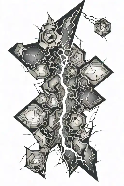 broken hexagon pattern that bleeds into lightning bolt tattoo design idea