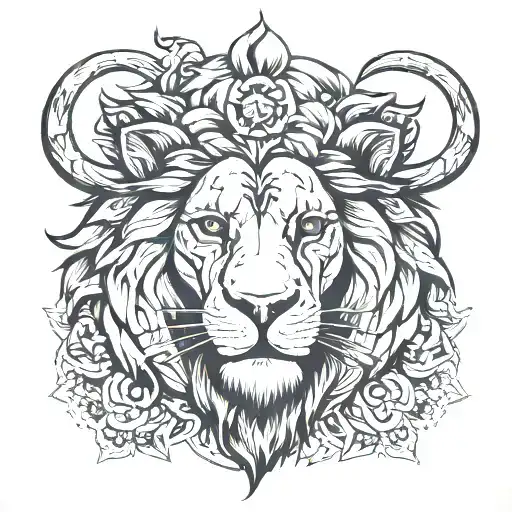 Animal face divided into lion and buffalo tattoo design idea