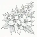 bouquet of  lily, rose, iris, hydrangea peony, and  gerber daisies tattoo design idea