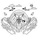 three wyrds in front of yggdrasil with two crows flying over tattoo design idea