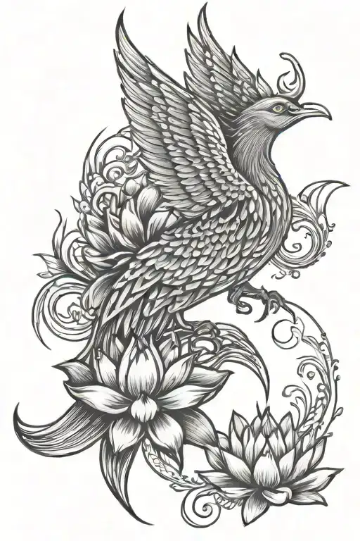 Phoenix and lotus flower tattoo design idea
