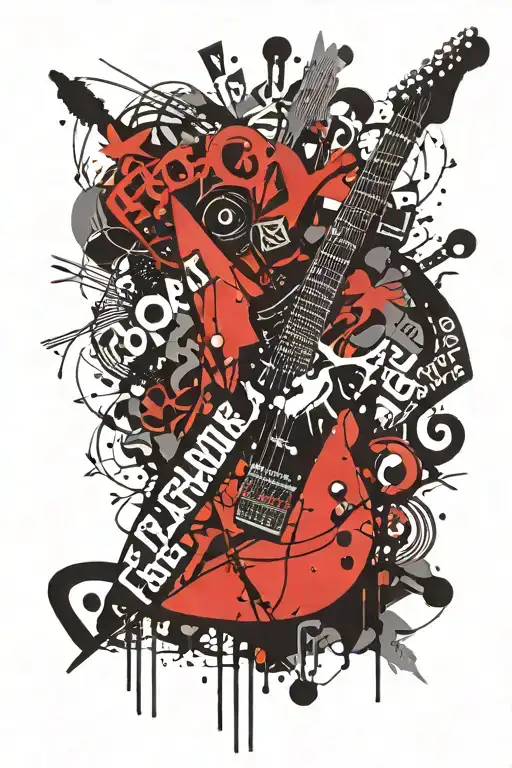 electric guitar and  underground lettering tattoo design idea