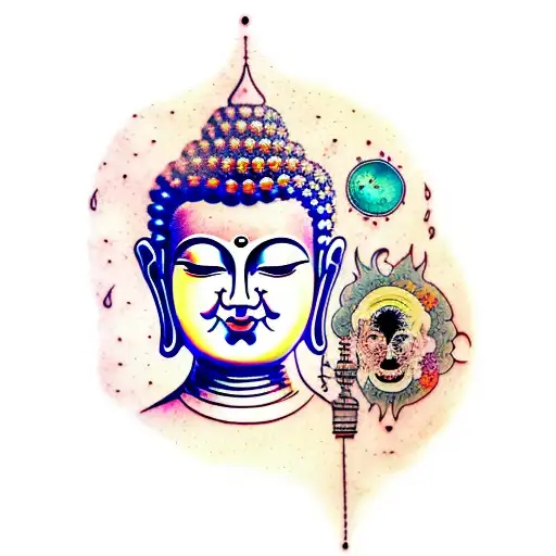 Overthinking, buddha, brain, heart, galaxy tattoo design idea