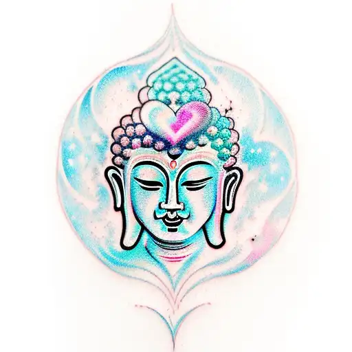 Overthinking, buddha, brain, heart, galaxy tattoo design idea