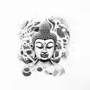 overthinking, buddha, galaxy, brain tattoo design idea