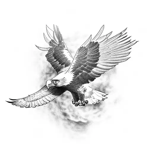 A black-grey tattoo of a majestic eagle soaring above a motorcycle, symbolizing the freedom and adventure of road trips. tattoo design idea
