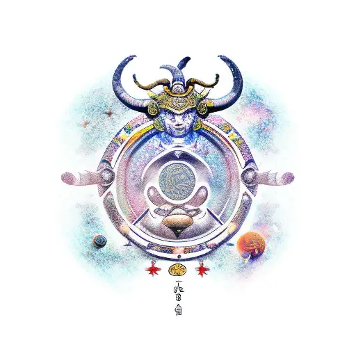 three zodiac signs taurus aries pisces in far eastern style tattoo design idea