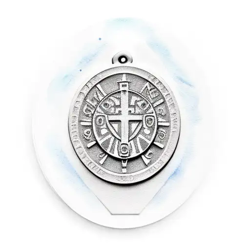 make a Saint Benedict HD medal with watercolor tattoo design idea