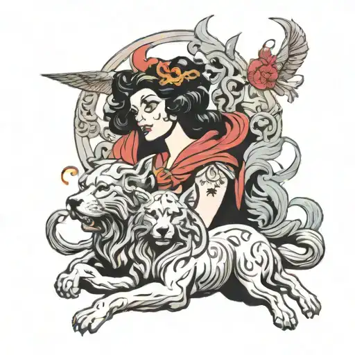 Hades, Persephone and Cerberus guarding tattoo design idea