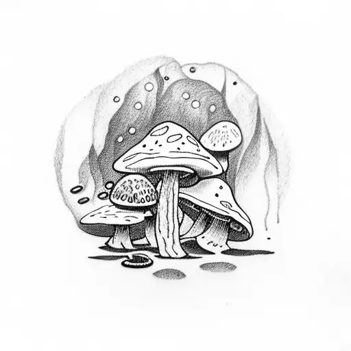 stick and poke mushrooms tattoo design idea