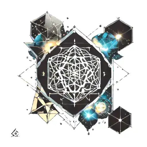 space themed, metatrons cube with equations tattoo design idea