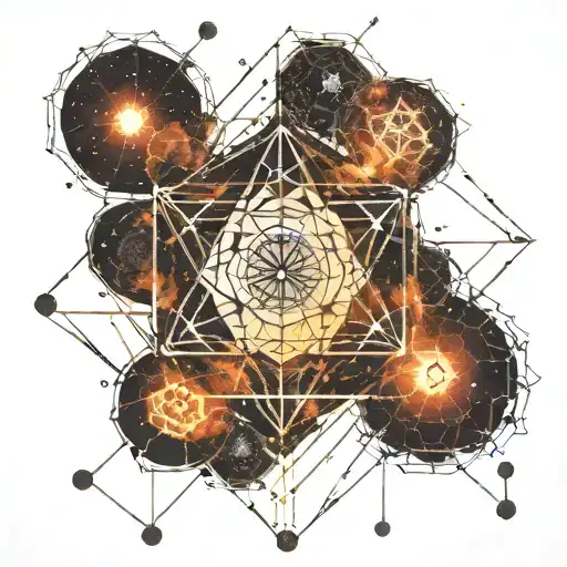 space themed, metatrons cube with equations forming tattoo design idea
