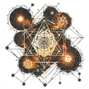 space themed, metatrons cube with equations forming tattoo design idea