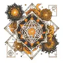 space themed, metatrons cube with equations forming tattoo design idea