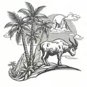 mountain and goat and palm tree  tattoo design idea